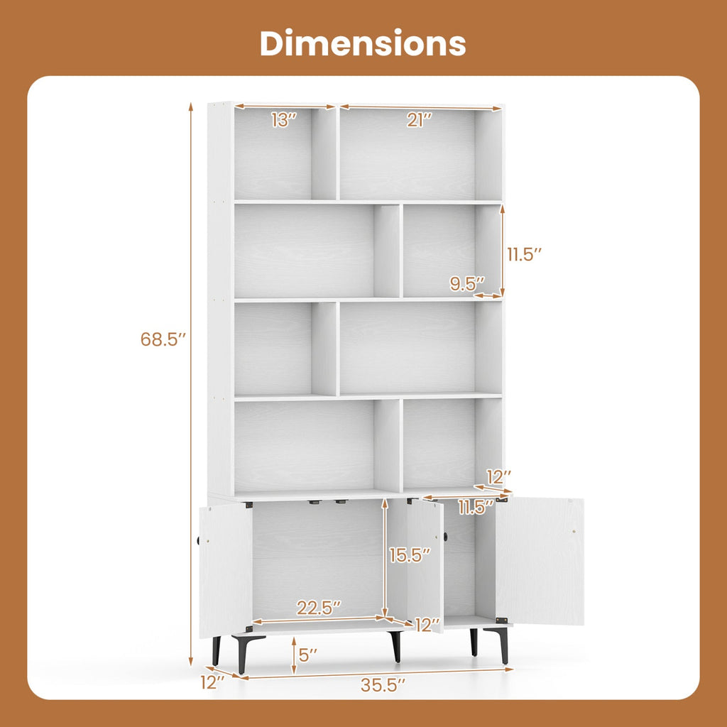 Bookshelf with 3 Doors and 2 Anti-Tipping Kits for Home Office