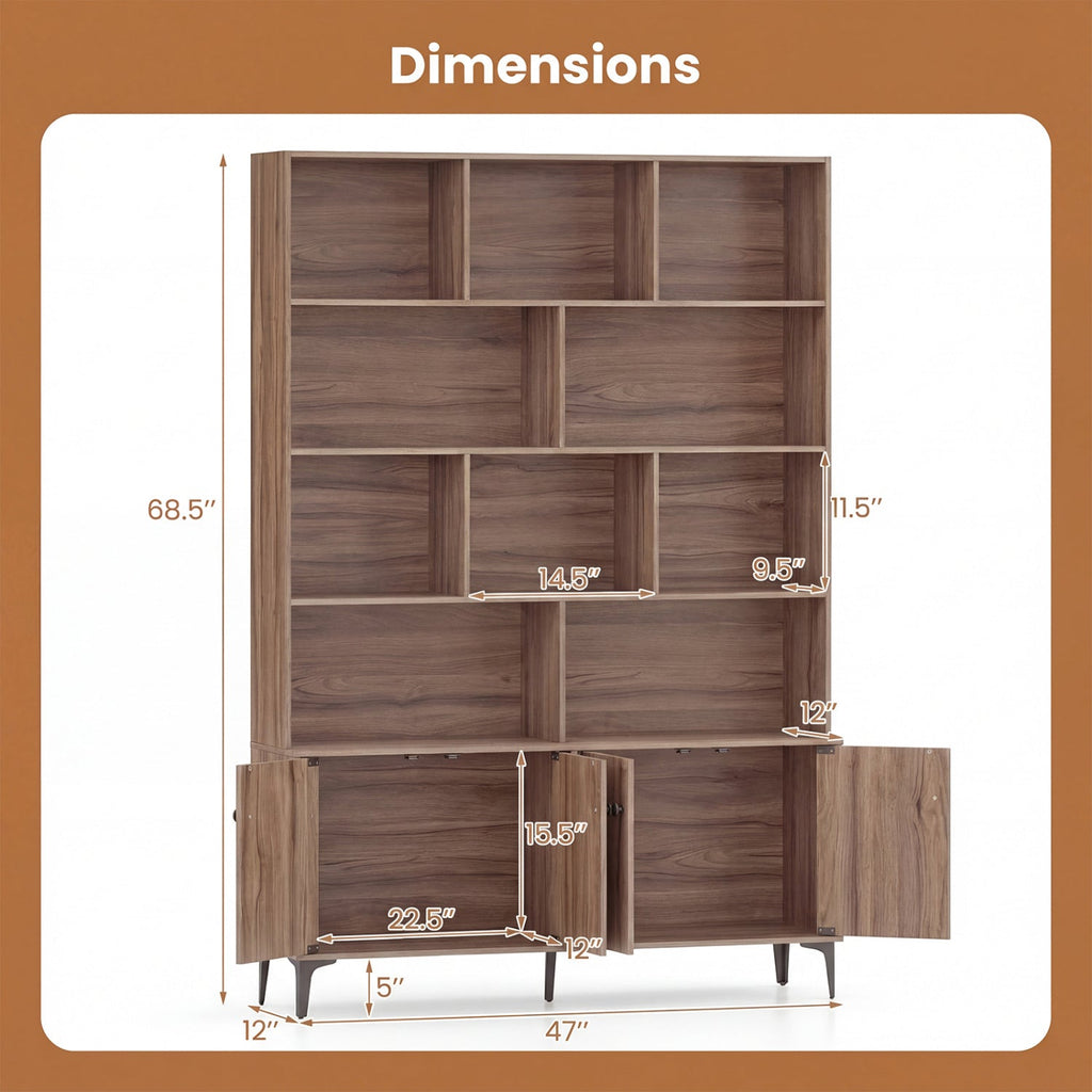Bookshelf with 4 Doors and 2 Anti-Tipping Kits for Home Office