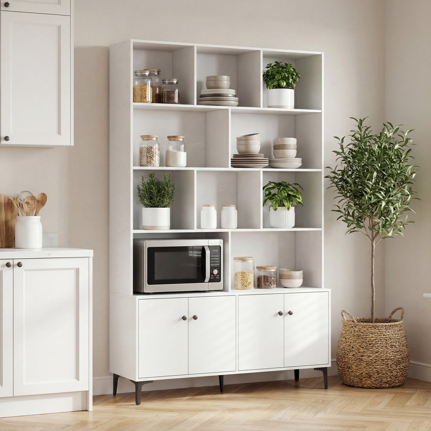 Bookshelf with 4 Doors and 2 Anti-Tipping Kits for Home Office