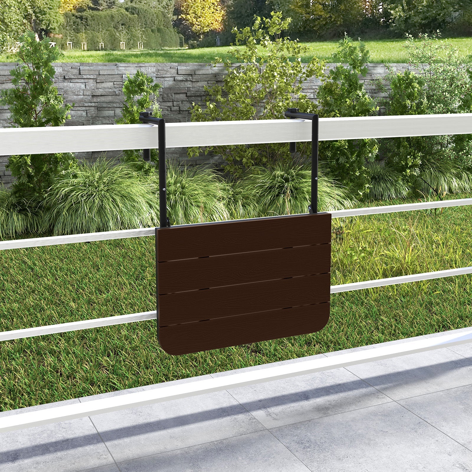 Folding Hanging Table with 3-Level Adjustable Height for Patio Balcony-Coffee