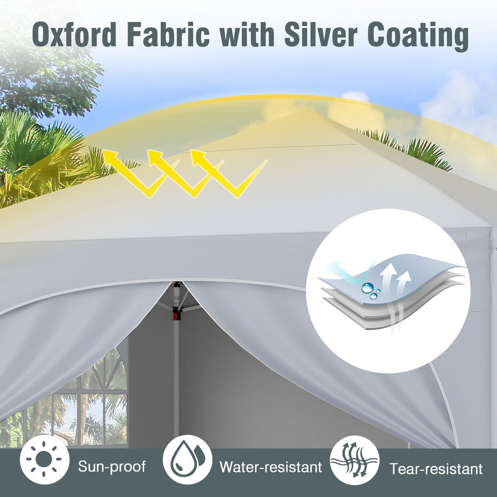 10 X 10 FT Pop up Canopy Tent with 4 Removable Sidewall-White