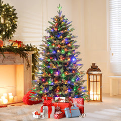 5 Feet Artificial Xmas Tree Hinged with 11 Lighting Modes and Remote Control