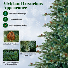 6/7/8 Feet Christmas Tree with Warm White LED Lights and Pine Cones