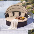 Round Patio Daybed with Retractable Canopy and Cushions