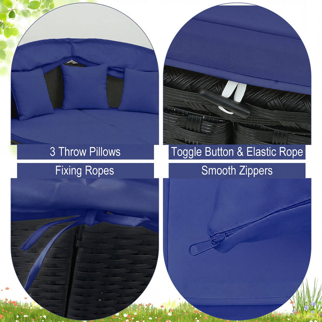 Round Patio Daybed with Retractable Canopy and Cushions
