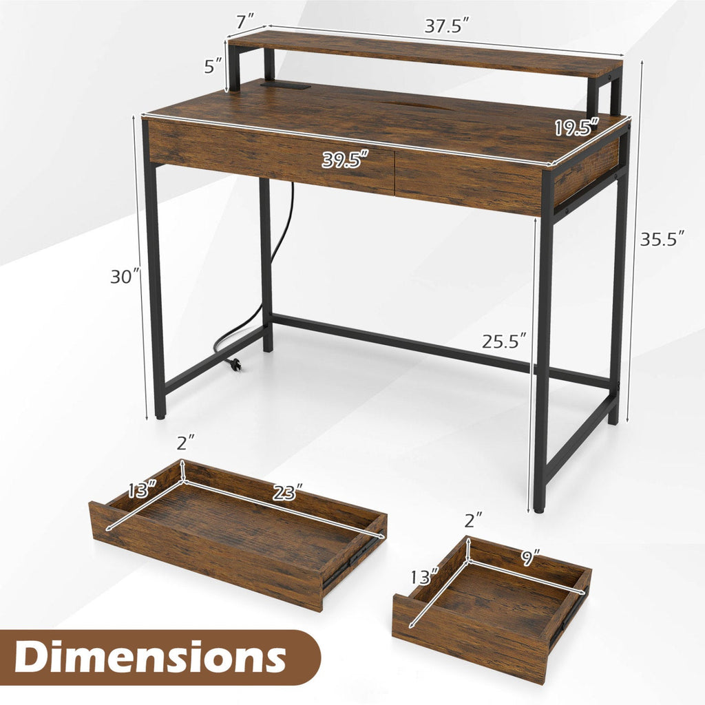 Compact Office Desk with Removable Monitor Shelf & Drawer