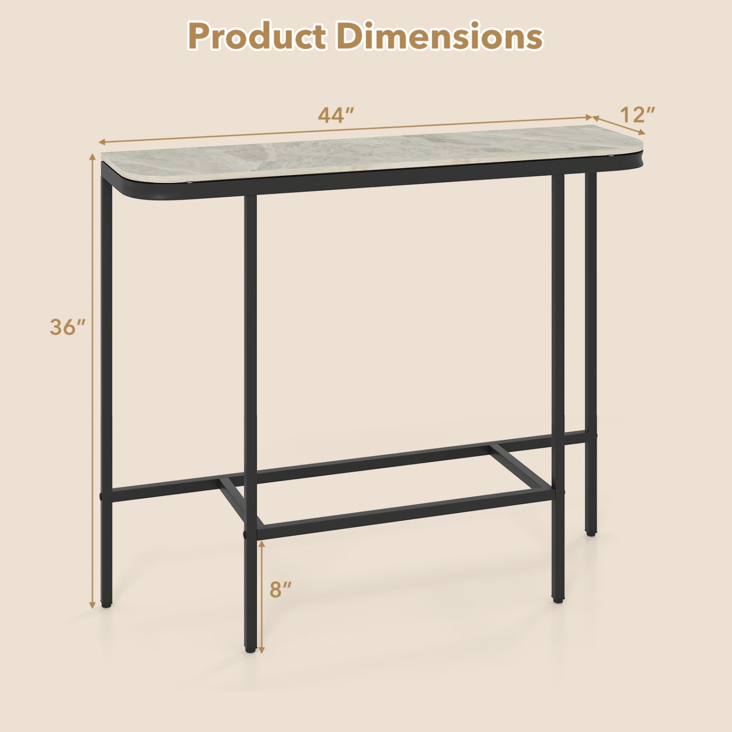 Console Table 44-Inch Entryway Table with Faux Marble Tabletop and Heavy-Duty Metal Frame