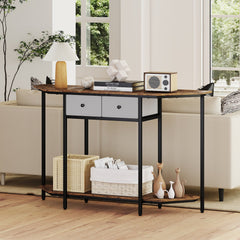 Console Table with 2 Drawers and Open Storage Shelf-Rustic Brown