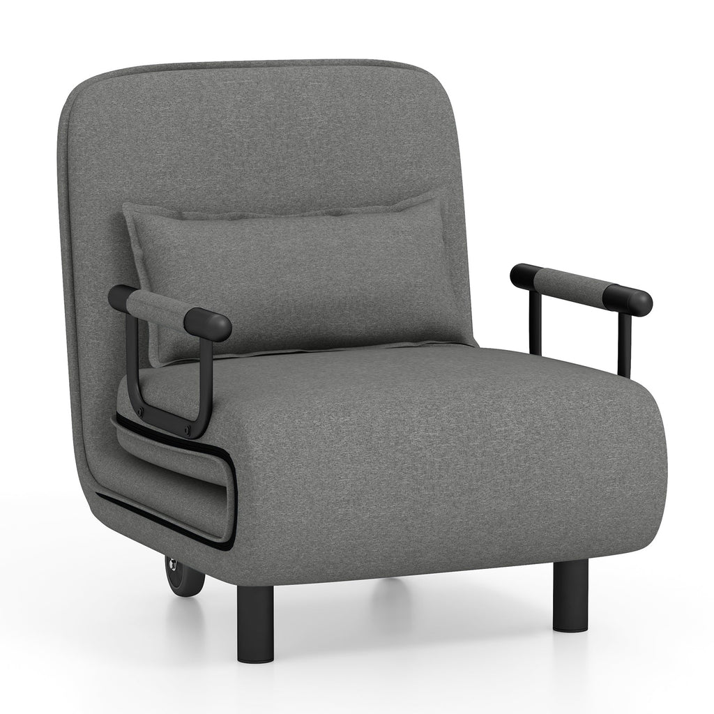 3-in-1 Convertible Sofa Bed with 5-Position Adjustable Backrest and Lumbar Pillow-Gray