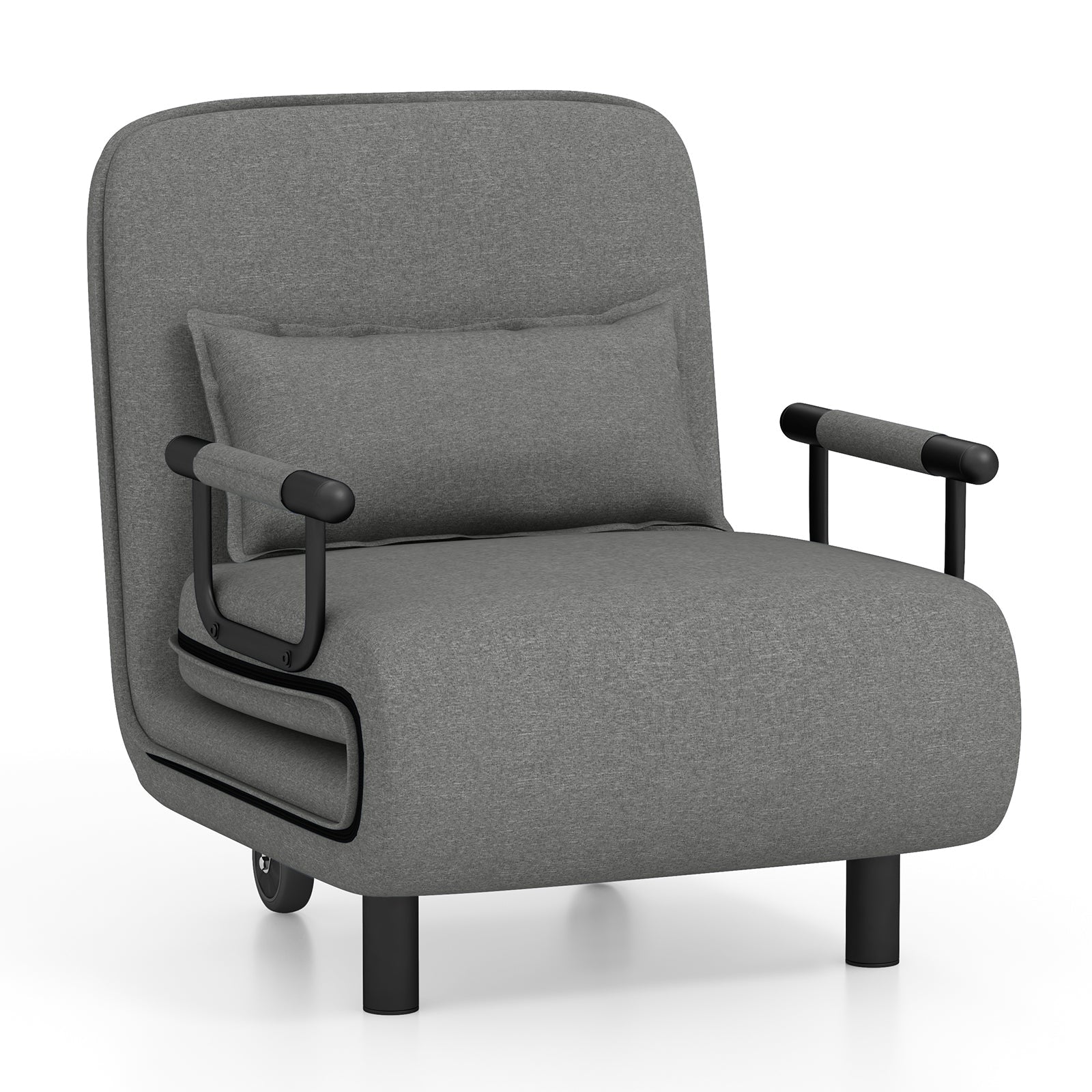 3-in-1 Convertible Sofa Bed with 5-Position Adjustable Backrest and Lumbar Pillow-Gray