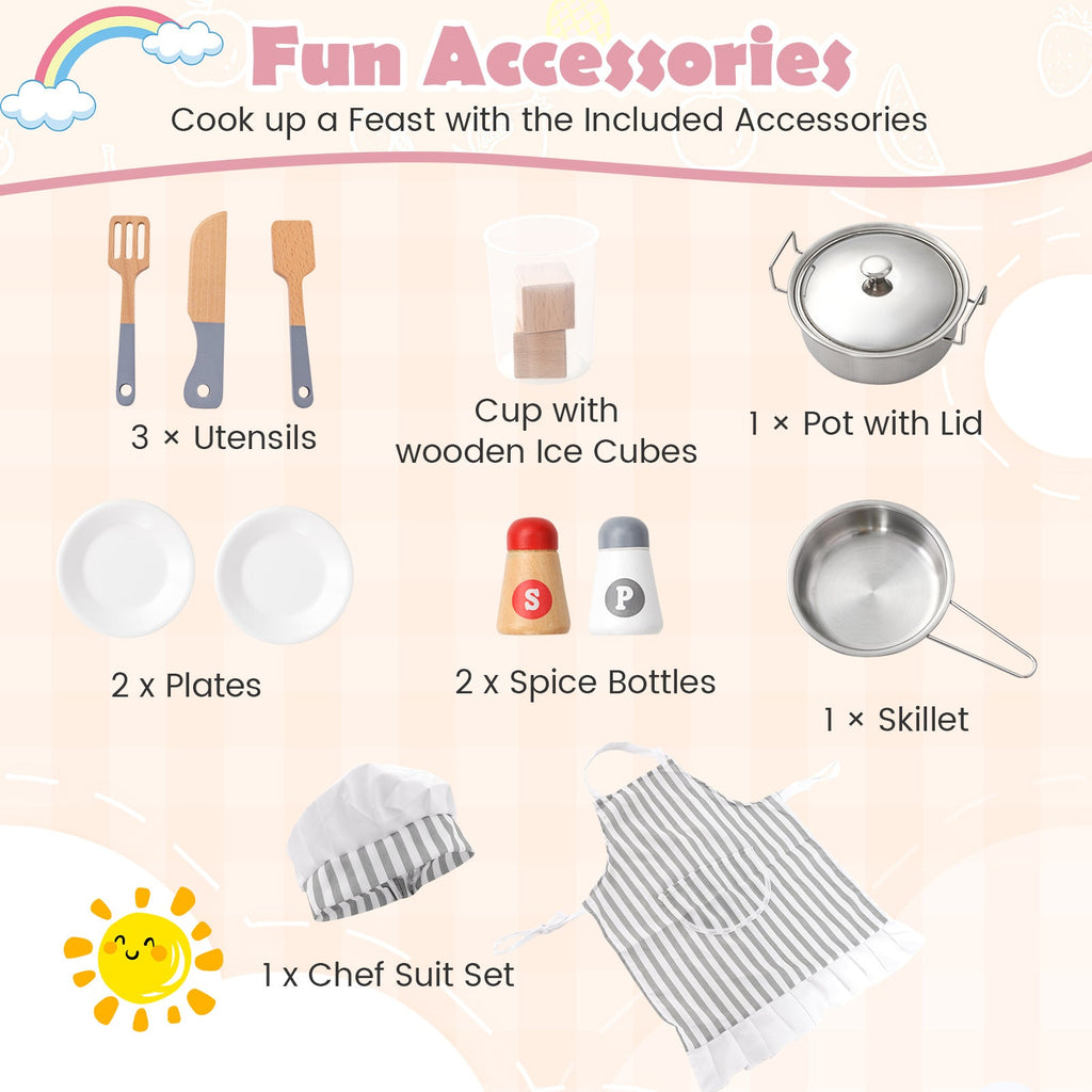Corner Kids Play Kitchen with Washing Machine and Ice Maker Gift for Boys Girls-Pink