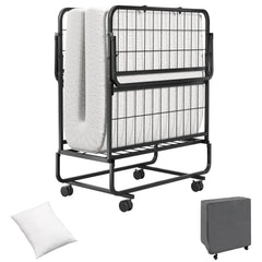 Space-Saving Narrow Twin Rollaway Bed with Pillow and Side Organizer Pocket
