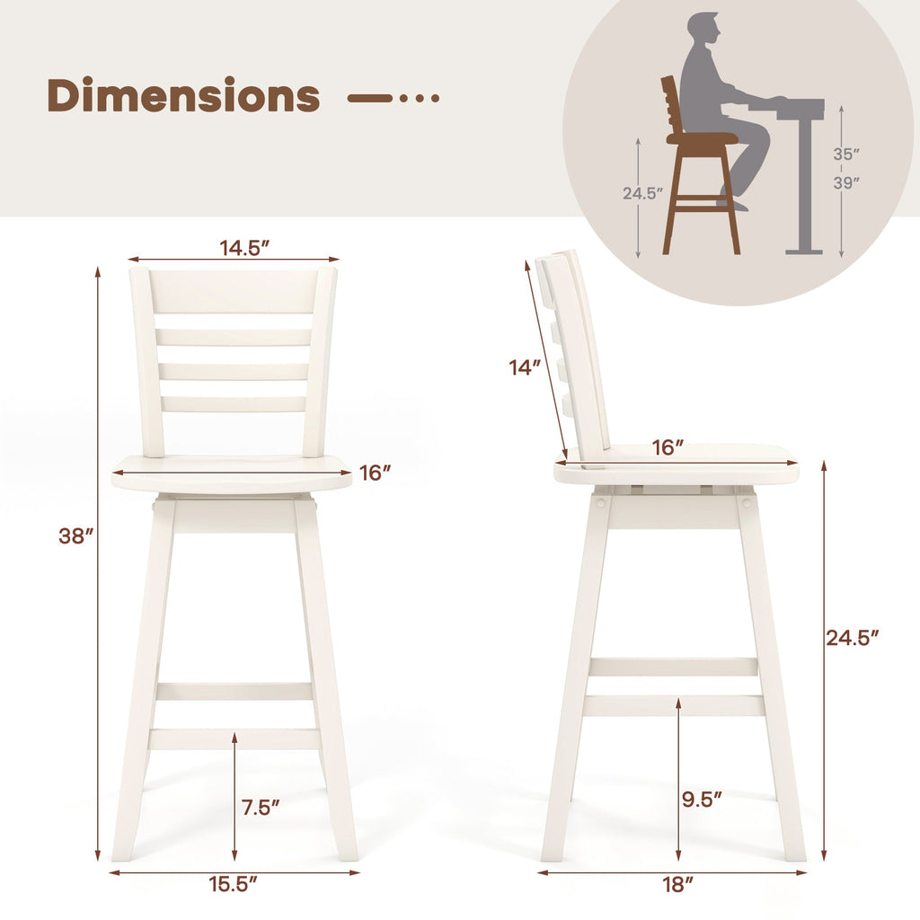 Counter Height Barstools Set of 2 with Footrest for Kitchen Island Bar-Cream White