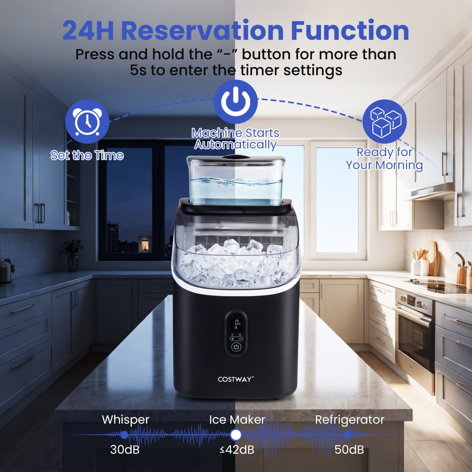 Countertop Ice Maker with External Tank & Self-Cleaning