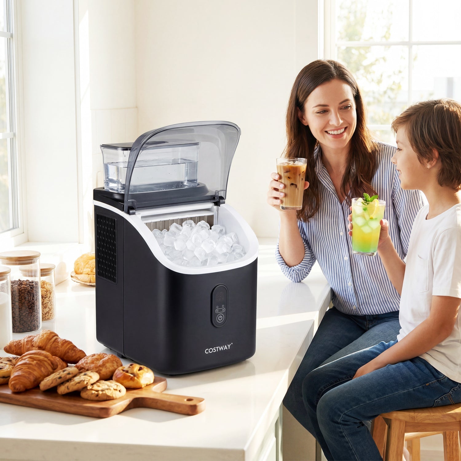 Countertop Ice Maker with External Tank & Self-Cleaning