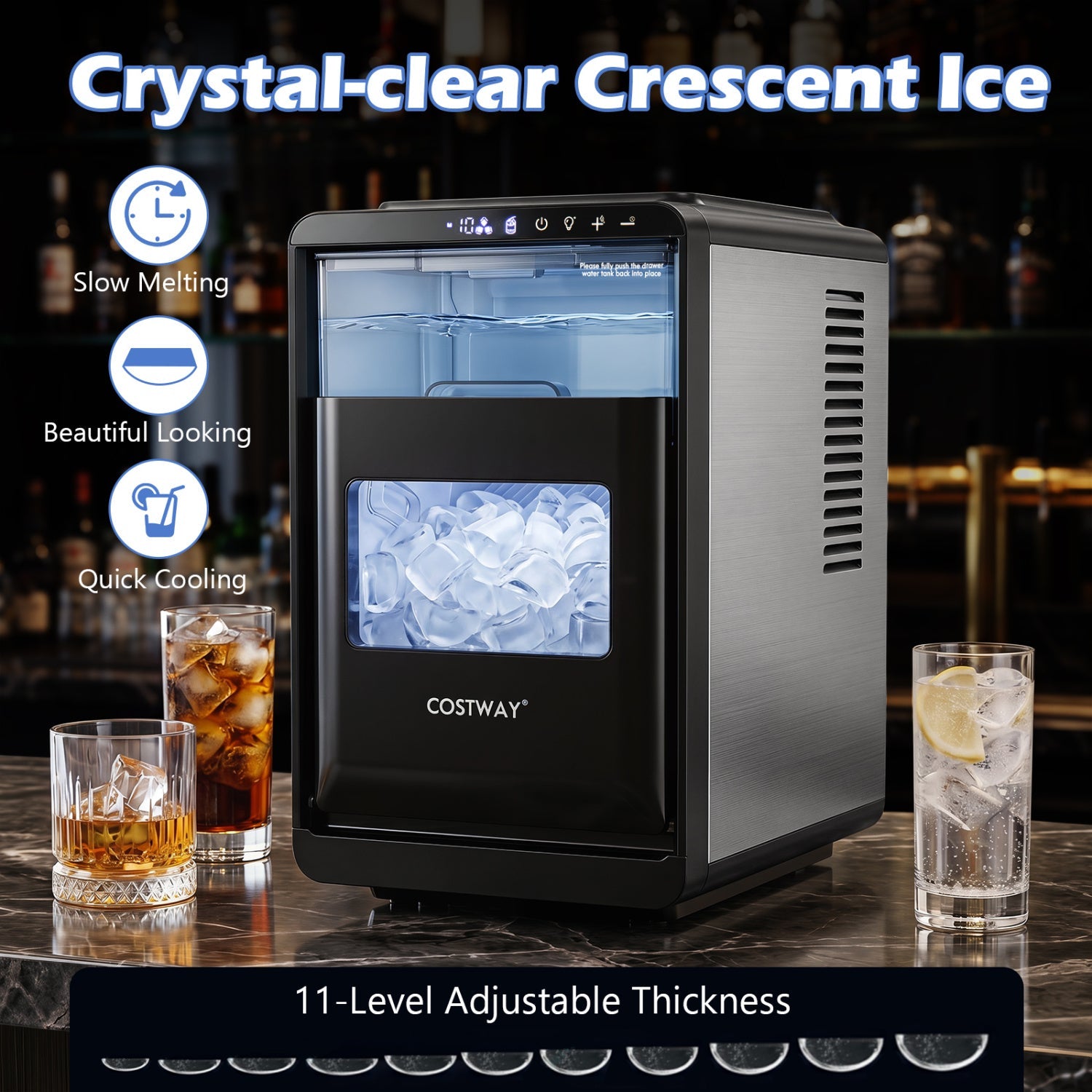 Countertop Ice Maker 26 Lbs/Day with Adjustable Thickness