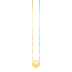 14k Yellow Gold Necklace with Polished Round Pendant with Diamond