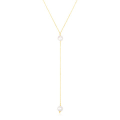 14k Yellow Gold Lariat Necklace with Pearls