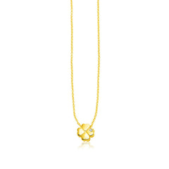 14k Yellow Gold Polished Four Leaf Clover Necklace with Diamond