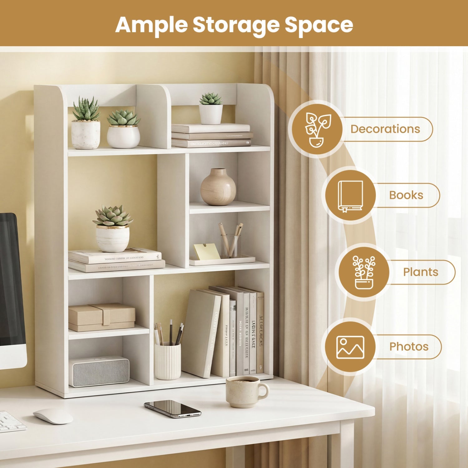 Desktop Display Rack with 8 Open Cubes for Home Office