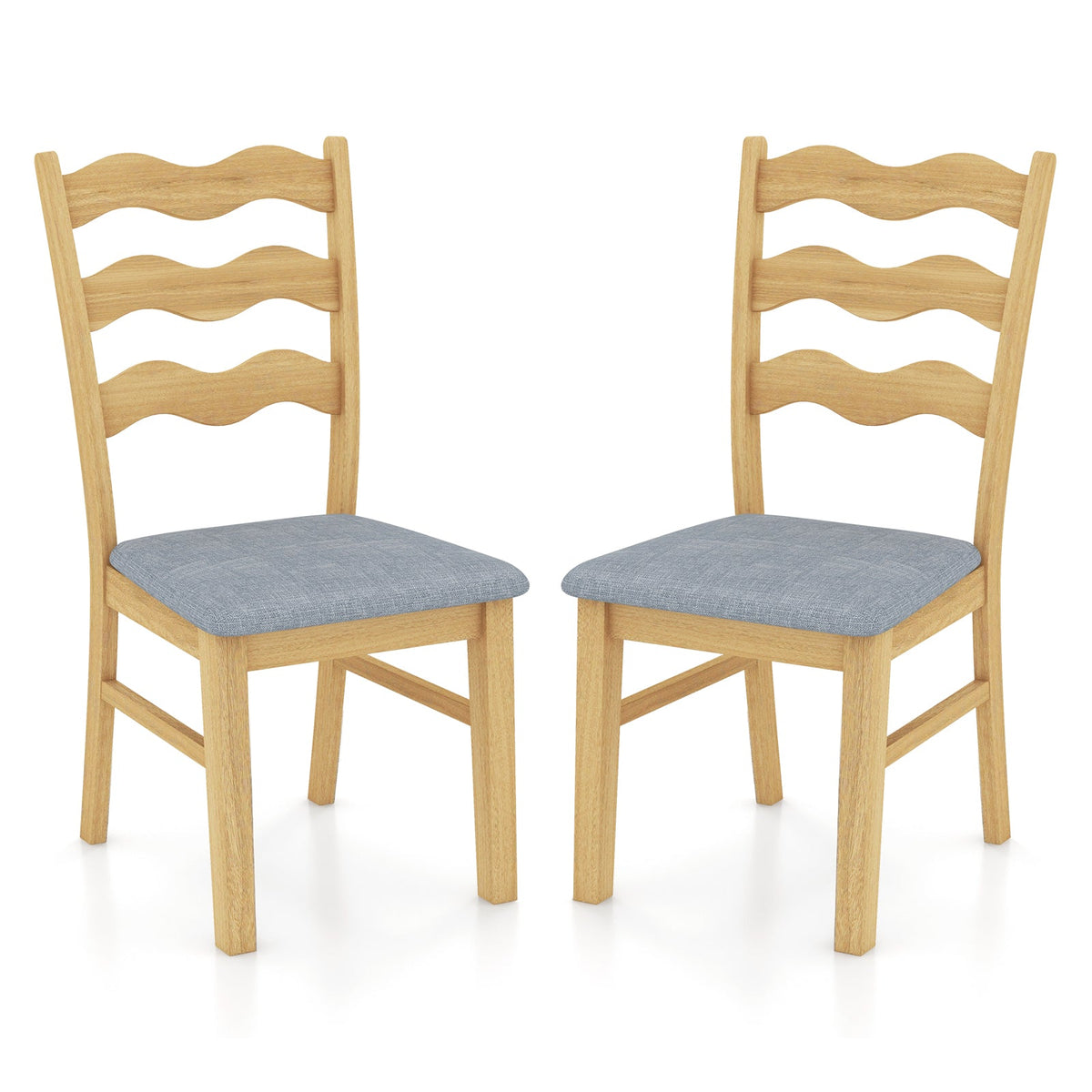Dining Chair Set of 2 Linen Fabric Upholstered Kitchen Chairs with Padded Seat-Natural