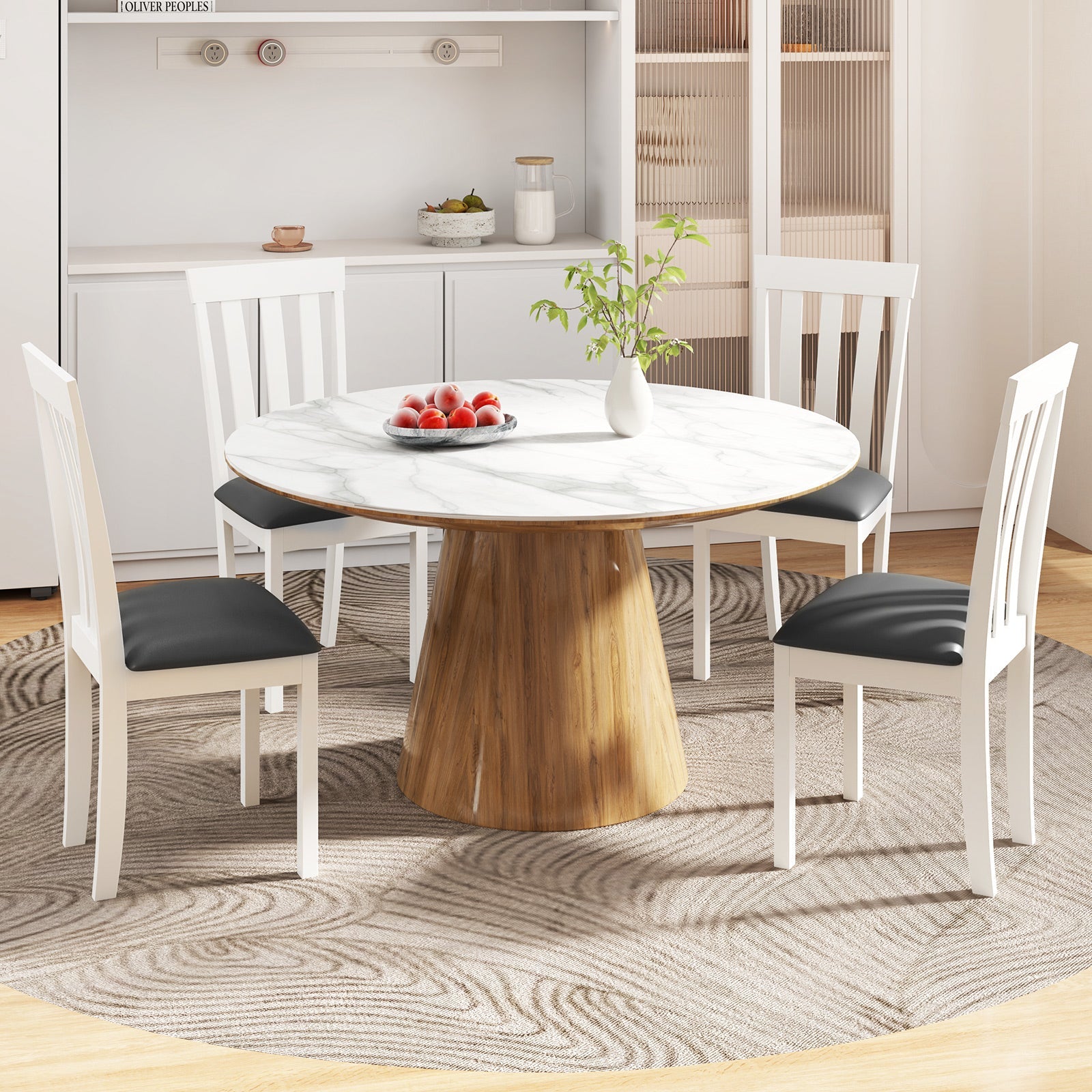 Dining Chair Set of 2 Upholstered Wooden Kitchen Chairs with Padded Seat and Rubber Wood Frame-White