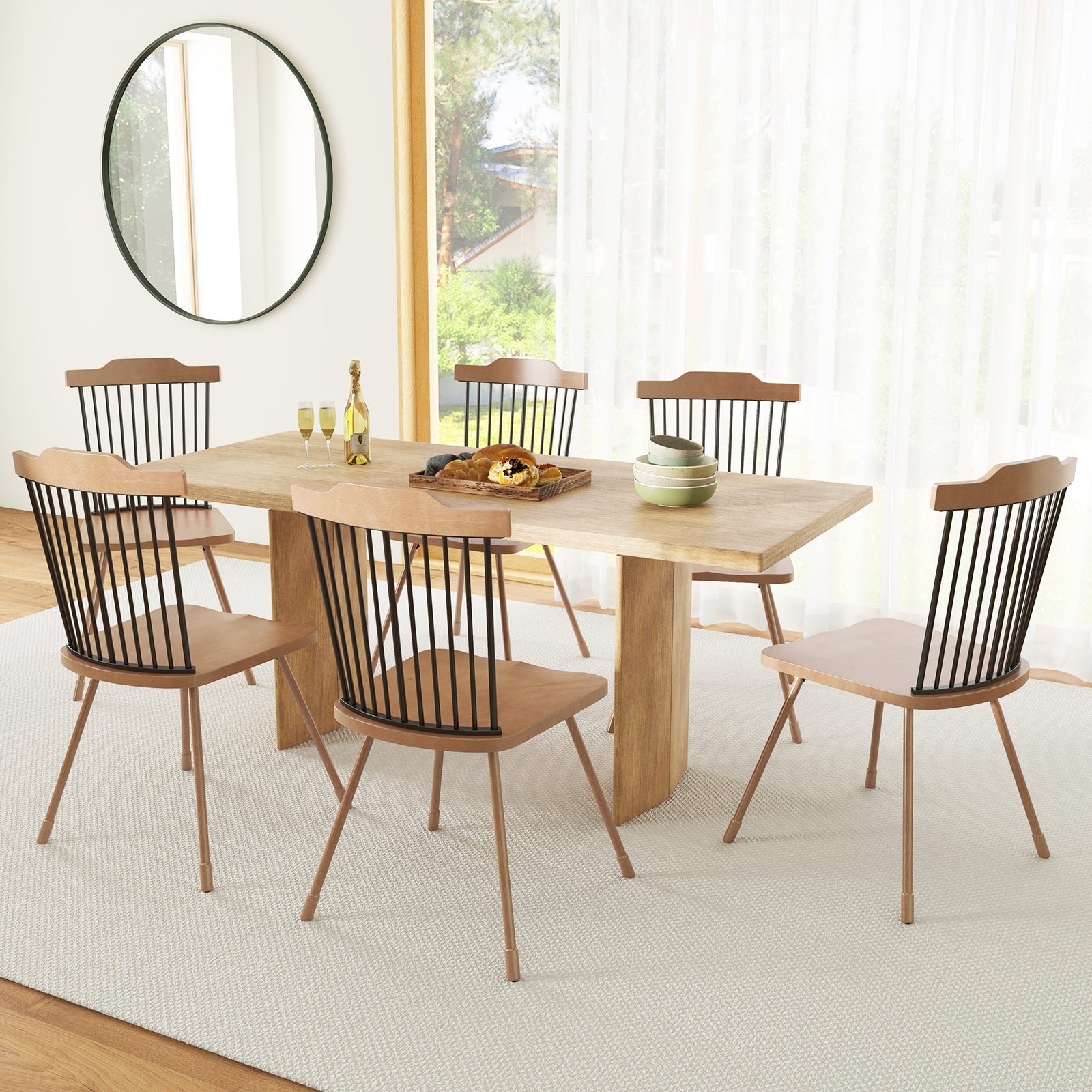 Dining Chair with Spindle Back and Ergonomic Contoured Seat Set of 2-Natural