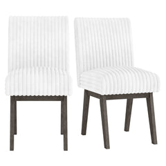 Dining Chairs Set of 2 Fabric Upholstered Kitchen Chairs with Padded Seatand Rubber Wood Legs-White+Grey