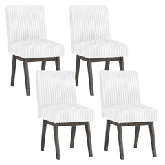 Dining Chairs Set of 4 Fabric Upholstered Kitchen Chairs with Padded Seat and Rubber Wood Legs-White+Gray