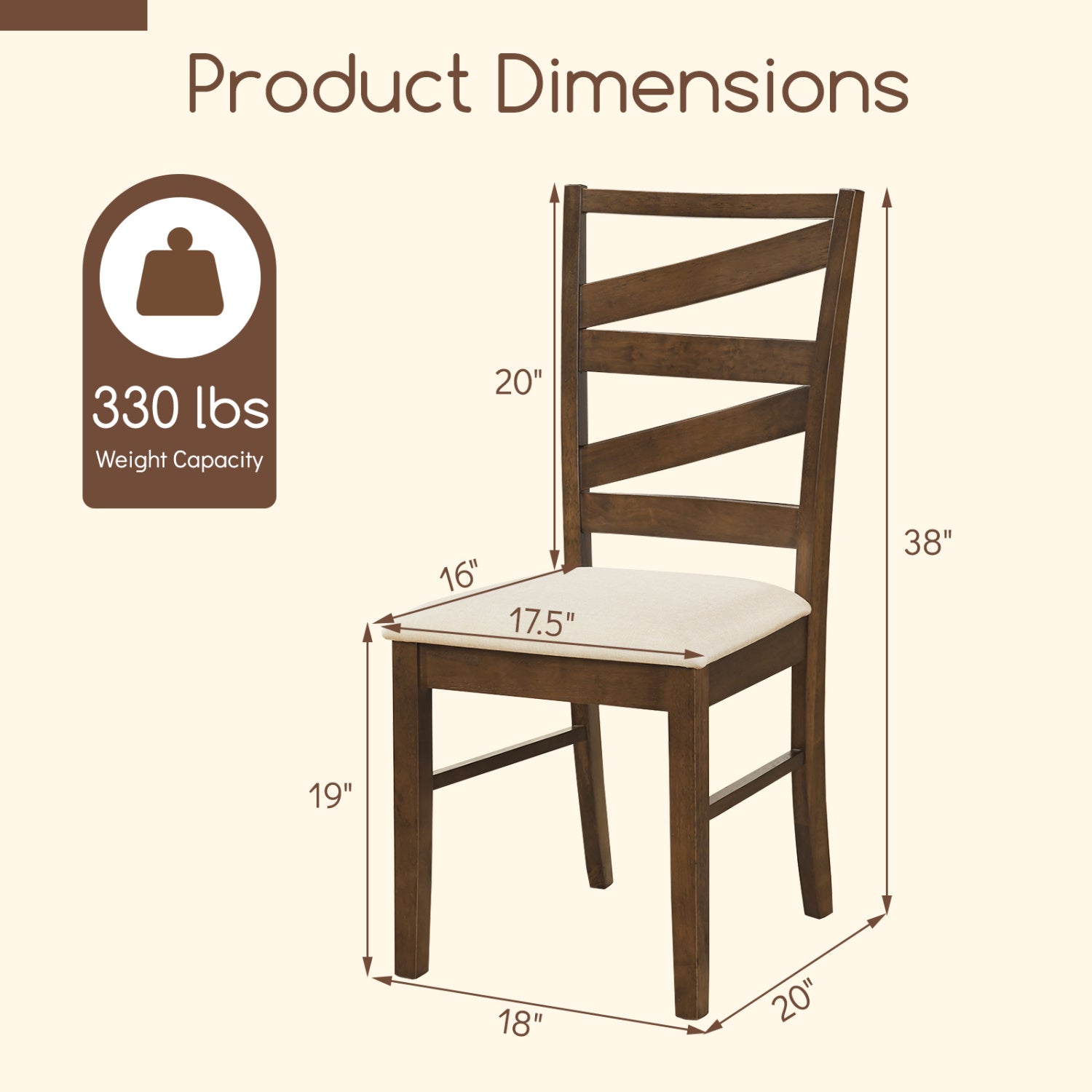 Dining Chairs Set of 4 with Backrests and Rubber Wood Frames