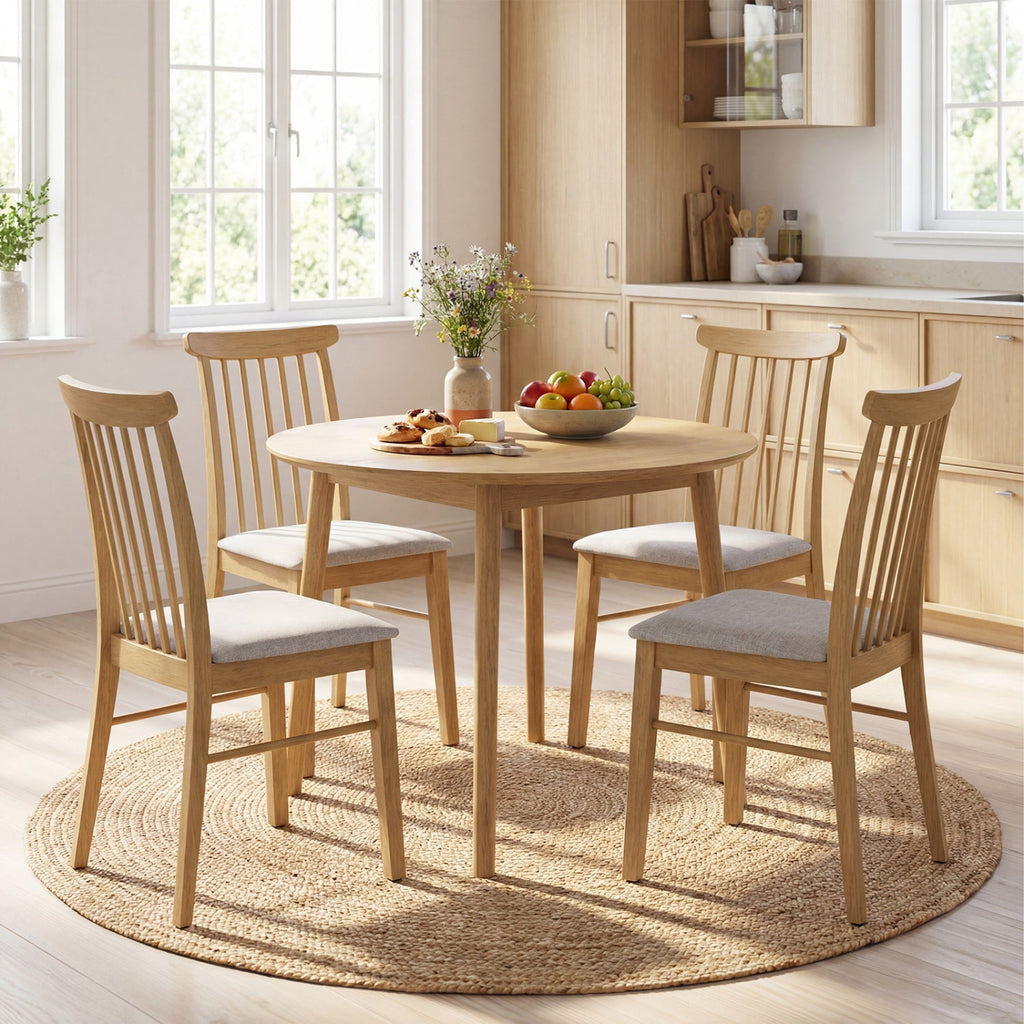 Dining Chairs Set of 4 Fabric Upholstered Kitchen Armless Chairs with Rubber Wood Frame