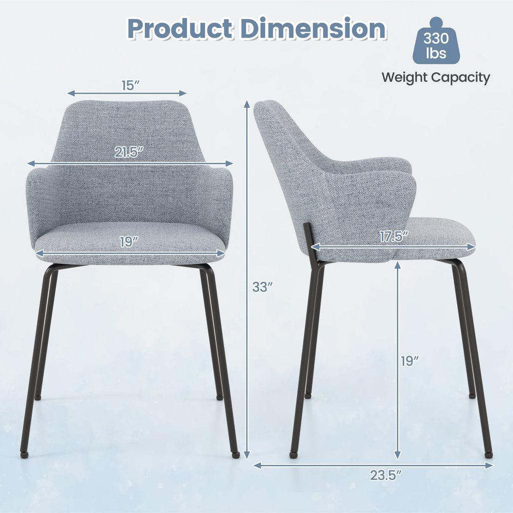 Dining Chairs Set of 2 with Curved Backrest  Wide Seat and Armrests-Gray