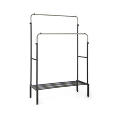 Double Rod Clothes Garment Rack with Adjustable Heights-Silver