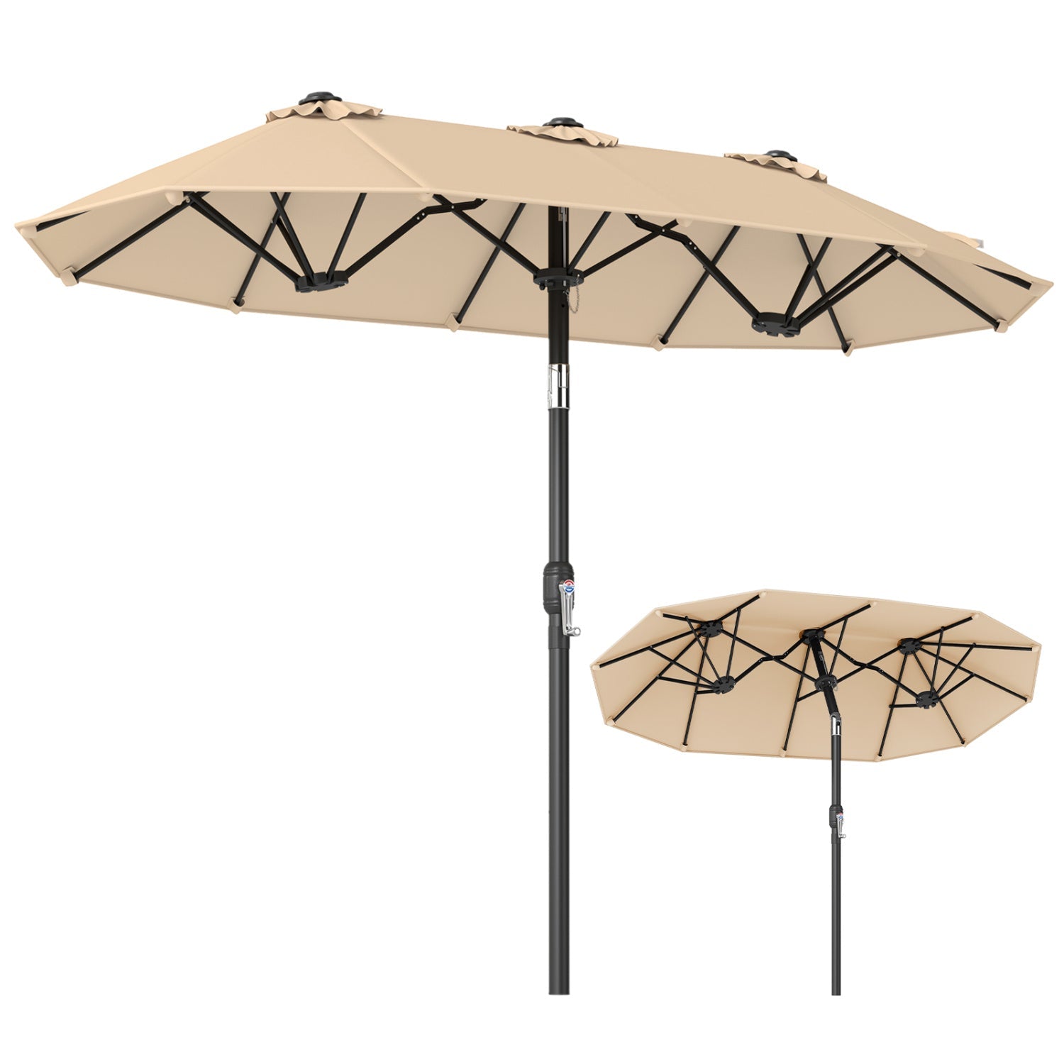 Double-Sided Patio Umbrella with Push Button Tilt Crank Handle