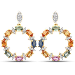 4.12 Carat Genuine Multi Sapphire .925 Sterling Silver Earrings