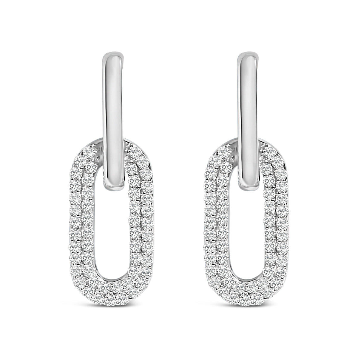 10K White Gold 1/2 Cttw Lab Grown Diamond Dangling Paperclip Drop Earrings