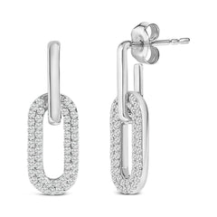 10K White Gold 1/2 Cttw Lab Grown Diamond Dangling Paperclip Drop Earrings