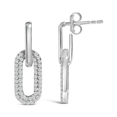 10K White Gold 1/2 Cttw Lab Grown Diamond Dangling Paperclip Drop Earrings