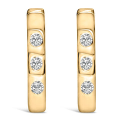 10K White Gold 1/10 Cttw Three Stone Lab Grown Diamond Oval Huggies Hoop Earrings