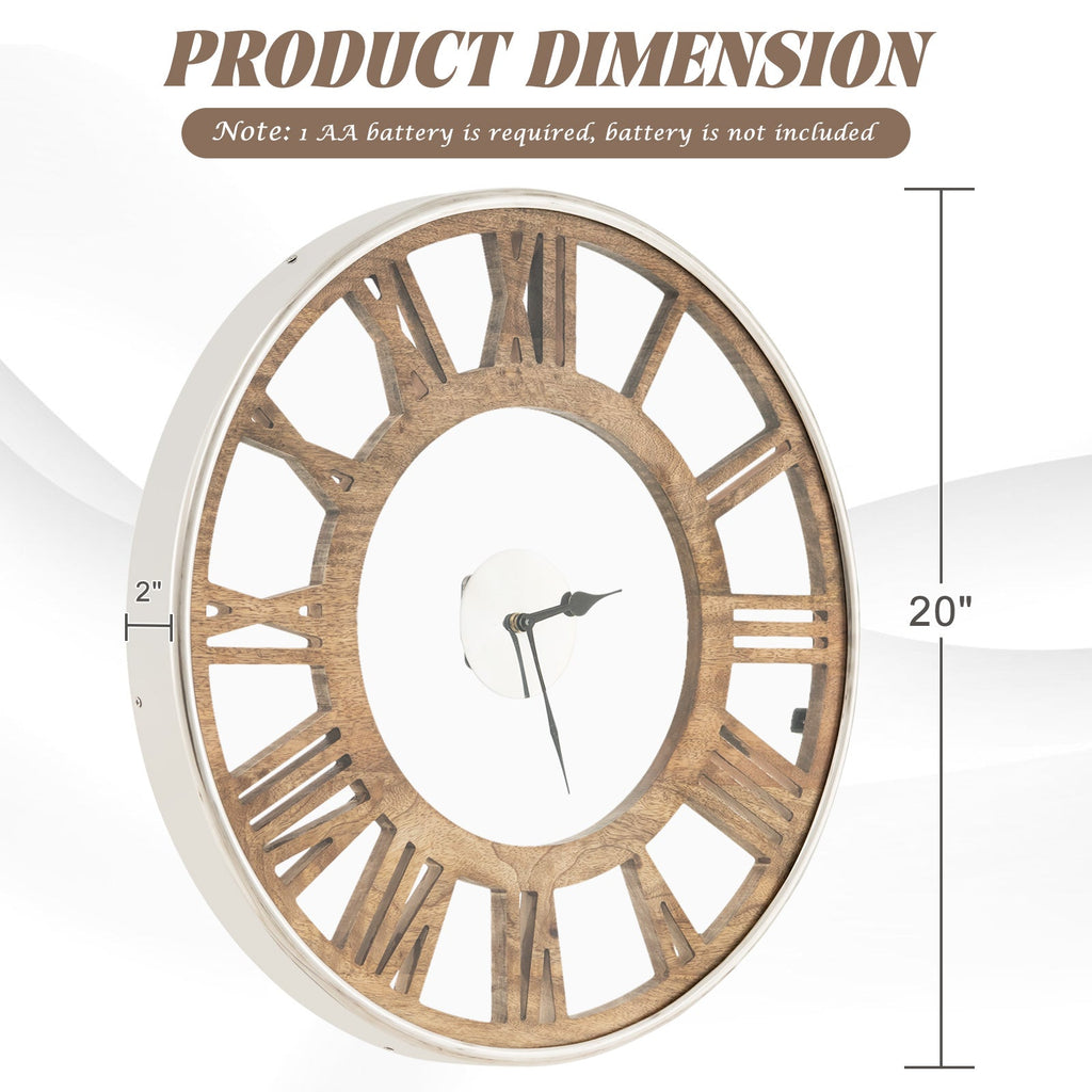 16-20 Inch Silent Wall Clock with Roman Numerals