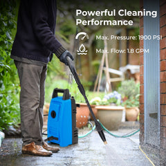 1900 PSI 1.8 GPM Electric Pressure Washer with 4 Quick Connect Nozzles-Blue