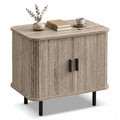 End Table Modern Mid Century Nightstand with Sliding Tambour Doors and Storage Shelf
