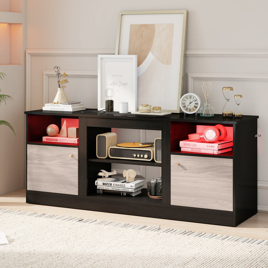 TV Stand for 65" TVs with LED Lighting & Fireplace Insert