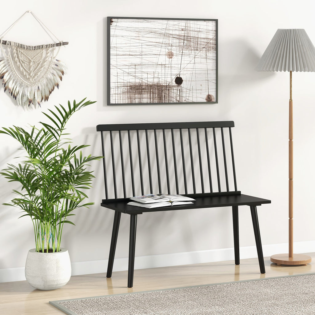 Entryway Bench for 2 with Spindle Back for Kitchen Dining Room Hallway-Black