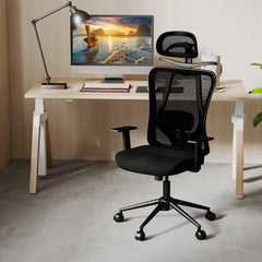 Ergonomic Office Chair with 3D Headrest and Reclining Backrest-Black