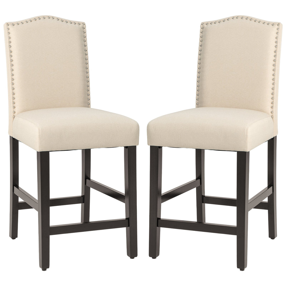 2 Pcs Fabric Nail Head Counter Height Dining Side Chairs Set