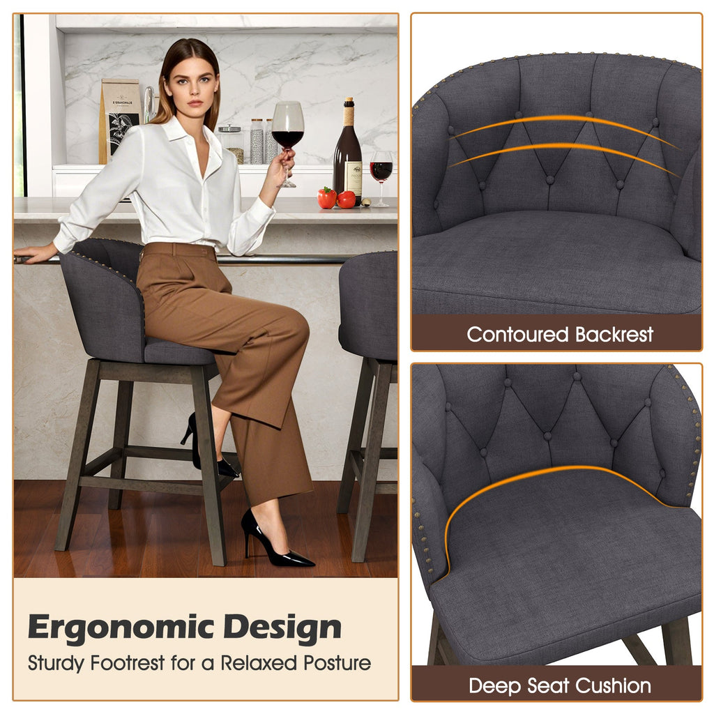 Counter Height Fabric Upholstered Bar Stools Set of 2-Gray