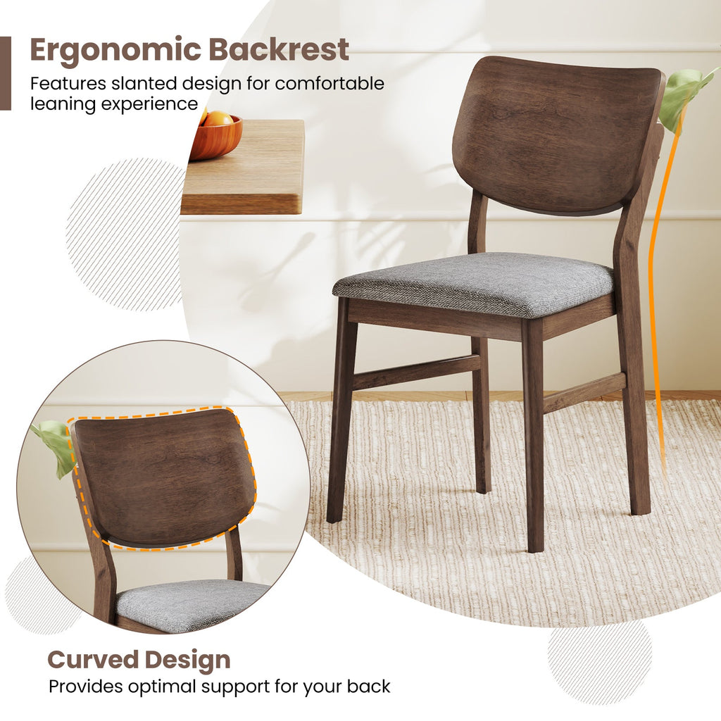 Farmhouse Upholstered Kitchen Chairs Set of 2 with Rubber Wood Frame-Gray