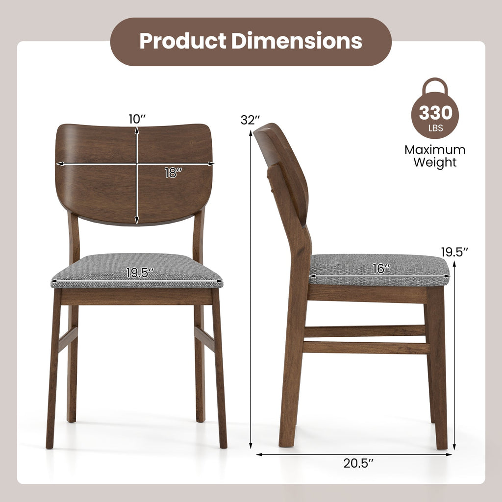 Farmhouse Upholstered Kitchen Chairs Set of 2 with Rubber Wood Frame-Gray