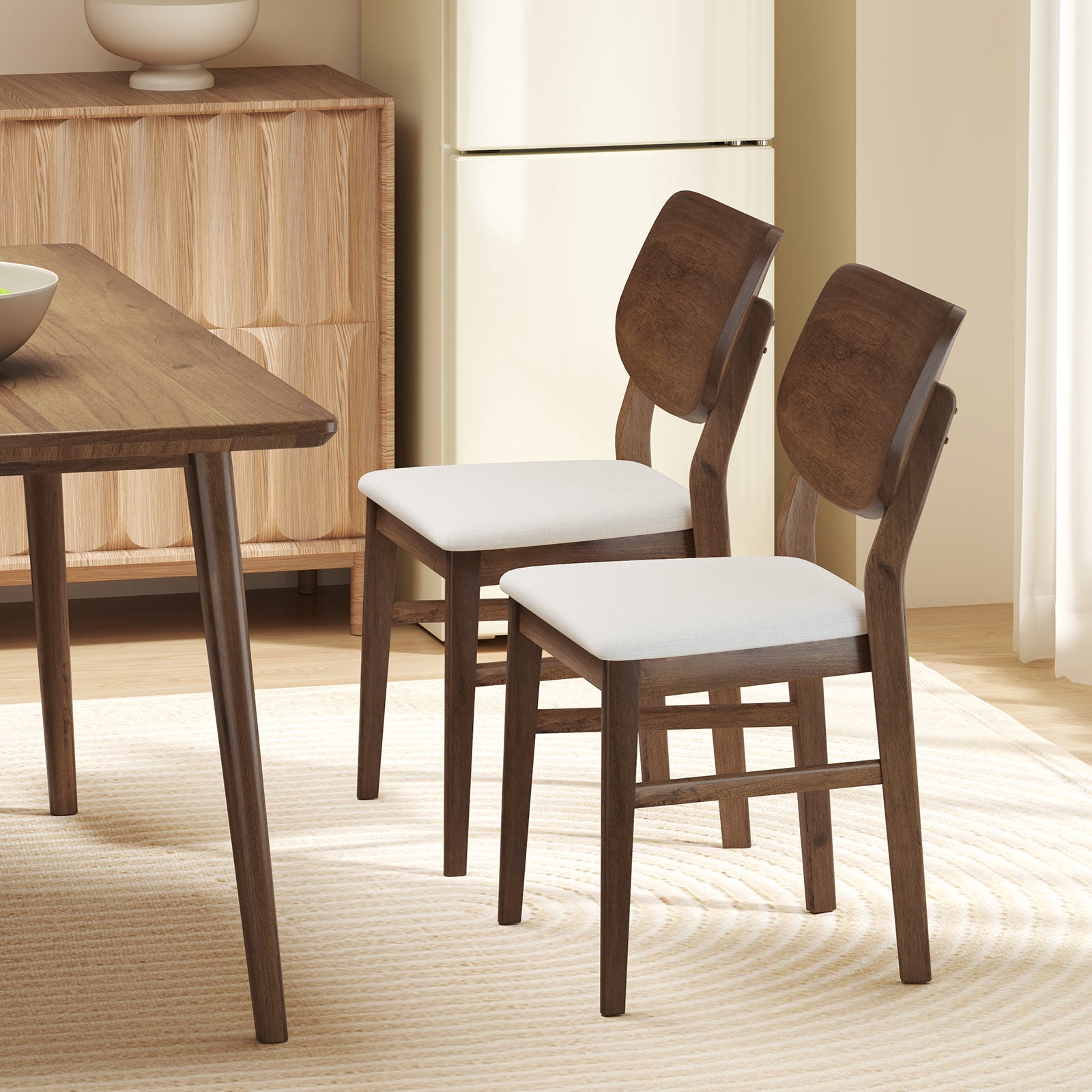 Farmhouse Upholstered Kitchen Chairs Set of 2 with Rubber Wood Frame-Walnut